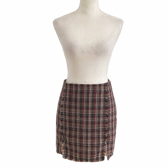 SADIE & SAGE BROWN RUST PLAID FRAY HIGH WAIST MINI SKIRT - S - Picture 1 of 10